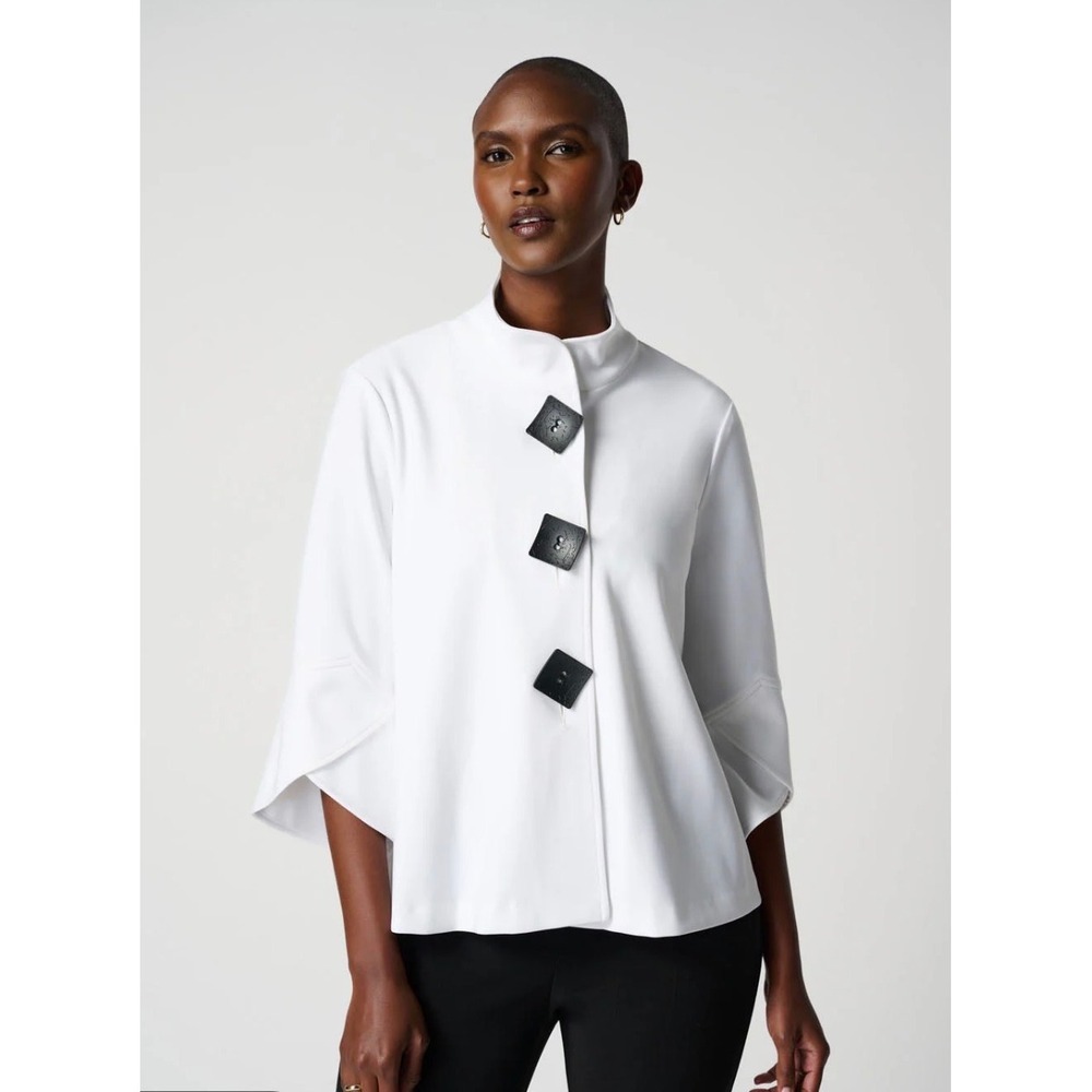 Joseph Ribkoff 193198 Vanilla Trapeze Swing Jacket Size 2 Avant Garde Pleated